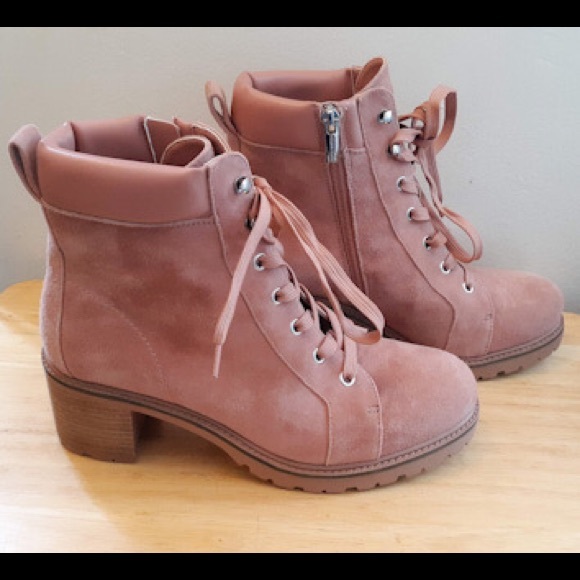 ❌SOLD❌ Vince Camuto Gaviana Suede Dermy Pink Hiking Combat Military Boots 8.5W - Picture 2 of 9